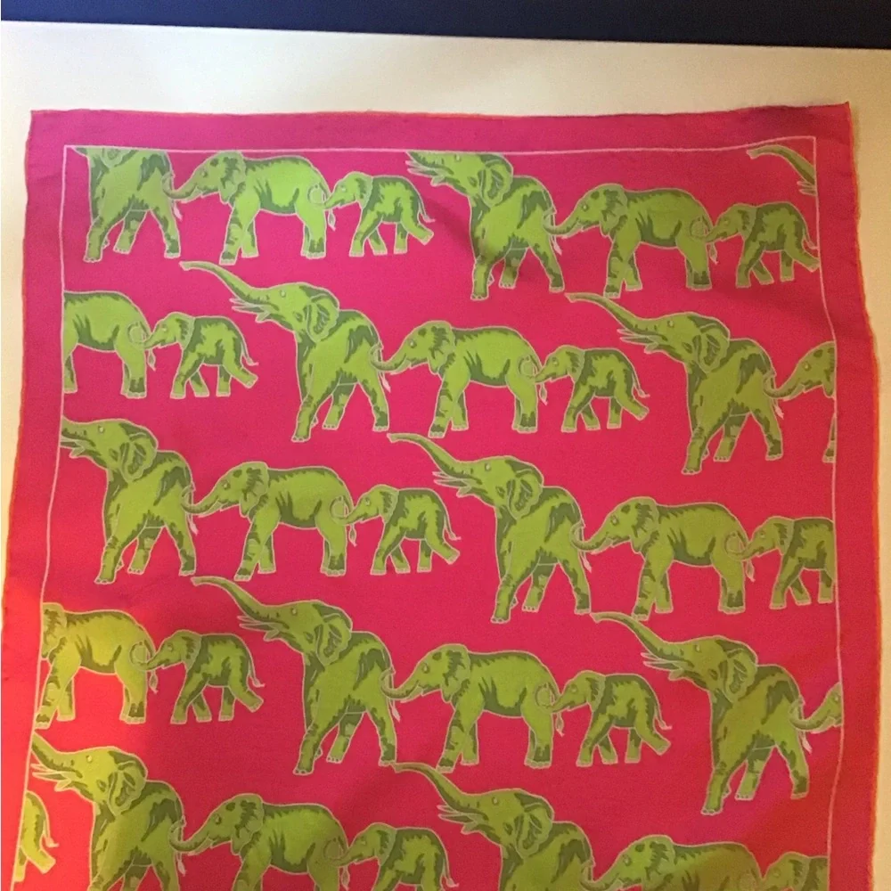 Seaward & Stearn  Vibrant Pink and Green Elephant Scarf - Picture 3 of 3